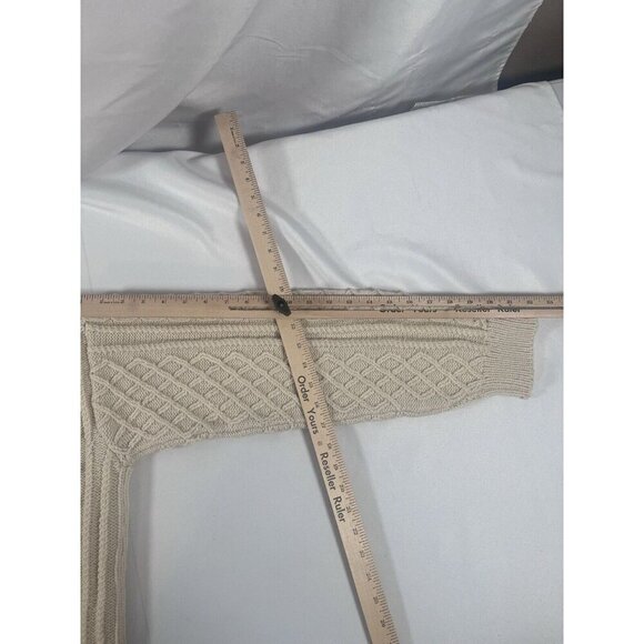 Tory Burch Cable Knit Wool Fringe Pull Over Sweater Ivory Large - Picture 6 of 7